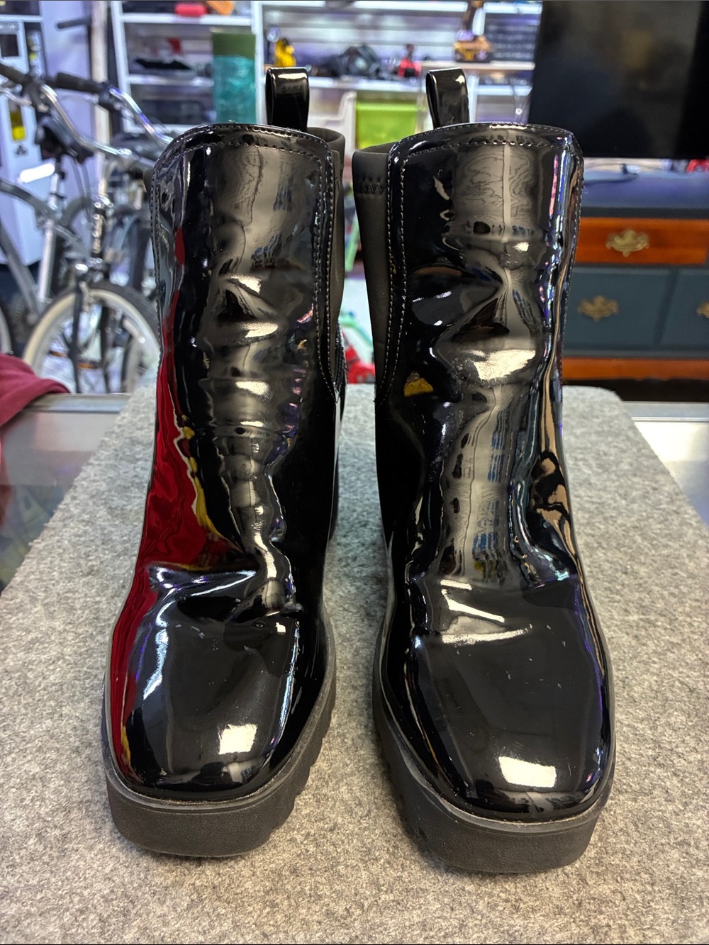 Aldo Glossy Black Patent Chelsea Ankle Boots - Women